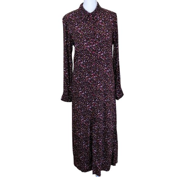 & Other Stories Sz 8 Micro Floral Midi Shirt Dress Moody Floral Print Button-up - Picture 6 of 16